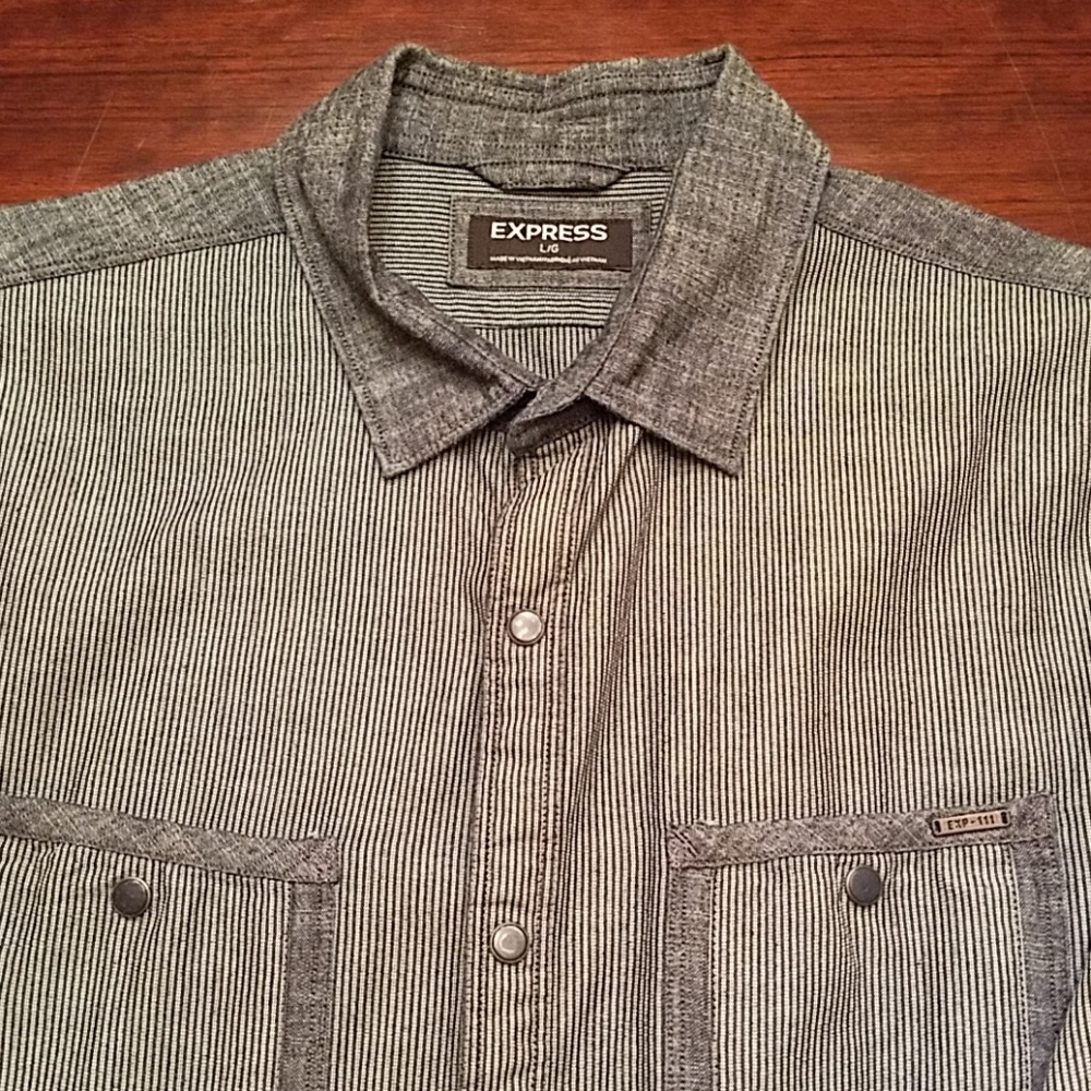 3 for $15 Express Large Button Gray Striped Shirt